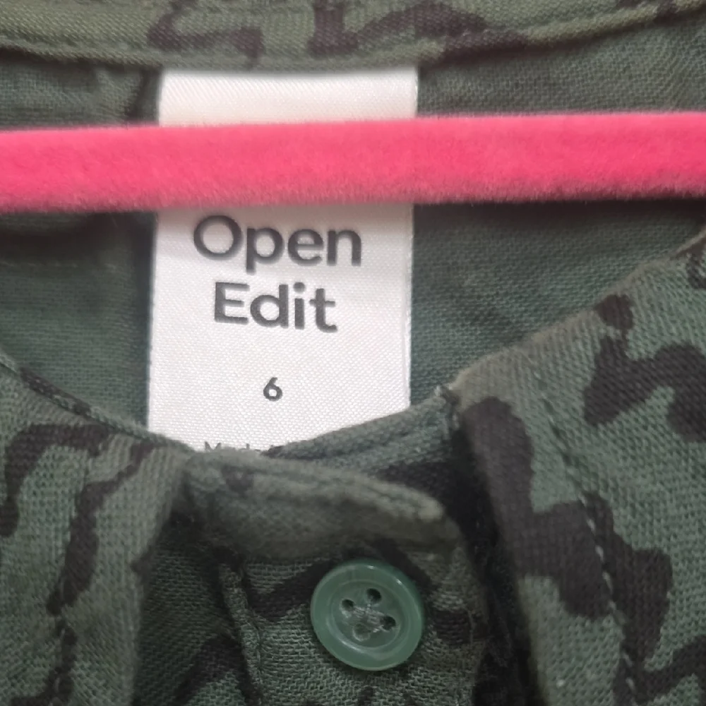 Open Edit 100% Organic Cotton Green Tiered Ruffled Sundress Notc/ Collar, 6 NWOT